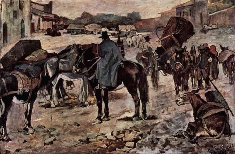 Giovanni Fattori Dorfstrasse mit Bauern, Maultieren und Handlern china oil painting image